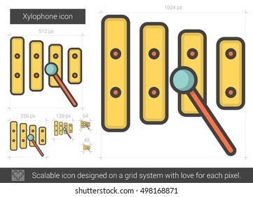Xylophone vector line icon isolated on white background. Xylophone line icon for infographic, website or app. Scalable icon designed on a grid system.