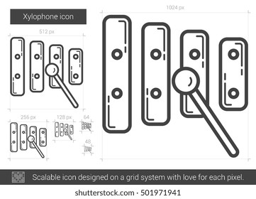 Xylophone vector line icon isolated on white background. Xylophone line icon for infographic, website or app. Scalable icon designed on a grid system.