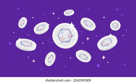 XYO Network (XYO) coins falling from the sky. XYO cryptocurrency concept banner background.