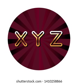 XYZ alphabet font letters striped red round emblem isolated