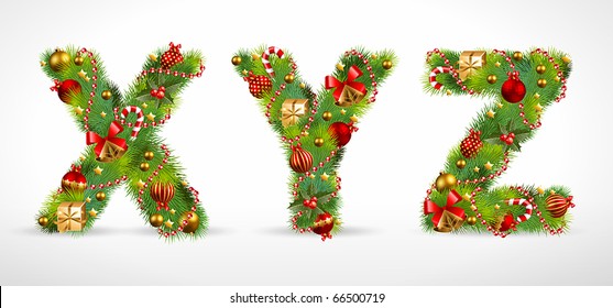 XYZ, vector christmas tree font