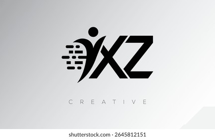 XZ Creative Digital Monogram Logo – Futuristic Letter mark Design Featuring Human Shape, Pixel Motion and Minimal Tech Style for Innovative Branding Identity