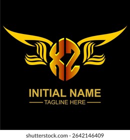 XZ Golden Wing Emblem Logo with elegant gold wings, sleek and modern design. Ideal for branding, creative projects, luxury businesses, or artistic ventures.