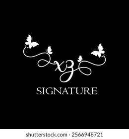 XZ Handwritten initial letter, XZ simple signature vector logo with butterfly shape variation, beauty, photography letter logo design. X Z