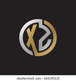 XZ initial letters looping linked circle elegant logo golden silver black background
