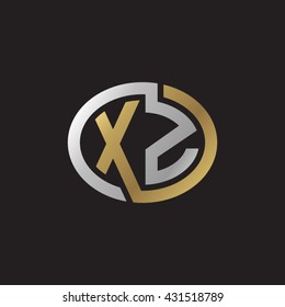 XZ initial letters looping linked ellipse elegant logo golden silver black background