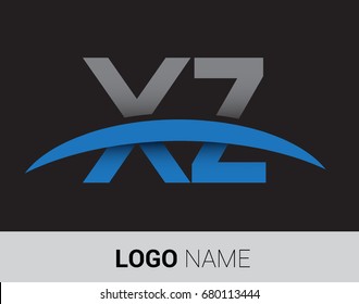 XZ initial logo company name colored grey and blue swoosh design.