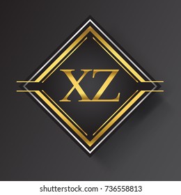 XZ Letter logo in a square shape gold and silver colored geometric ornaments.