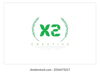 XZ letters eco logo with leaf. Fresh nature and healthy leaf logo design.