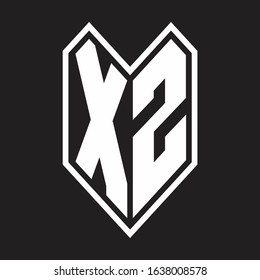 XZ Logo monogram with emblem line style isolated on black background