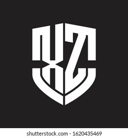 XZ Logo monogram with emblem shield shape design isolated on black background