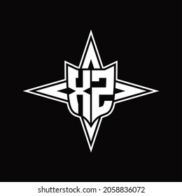 XZ Logo monogram with four direction arrows design template on black background