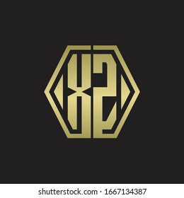Monograma del logotipo XZ con plantilla de diseño redondeado de línea hexagonal con colores dorados