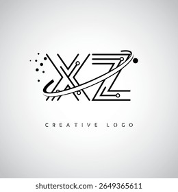XZ Orbit Monogram Logo – Futuristic Minimal Letter mark with Circular Line Art, Tech-Inspired Dots and Space Motion Concept for Modern Branding Identity