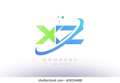 xz x z alphabet green blue swoosh letter company logo vector icon design template