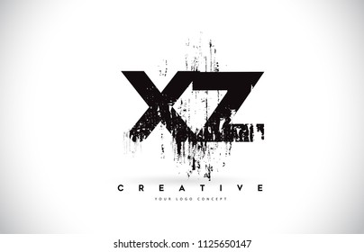 XZ X Z Grunge Brush Letter Logo Design in Black Colors. Creative Brush Letters Vector Illustration.