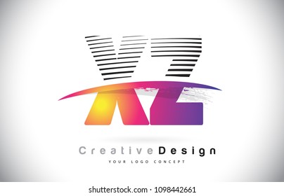 XZ X Z Letter Logo Design With Creative Lines and Swosh in Purple Brush Color Vector Illustration.