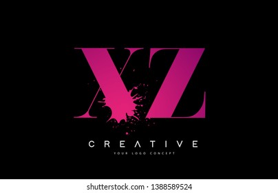 XZ X Z Letter Logo Design with Black Ink Watercolor Splash Spill Vector Illustration.
