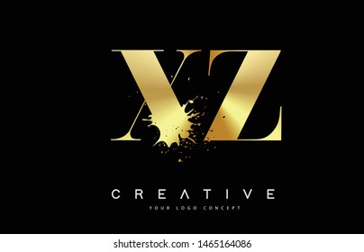 XZ X Z Letter Logo Design with Black Ink Watercolor Splash Spill Vector Illustration.