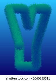 "Y" 3D Fur Effect Typographic Icon On Color Background. Graphic Font For Your Design Background. Design Concept For Graphic, Banners, Presentations, Wallpaper. Vector Illustration.  Eps10