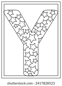 A y alphabet colouring page, montessori education vector