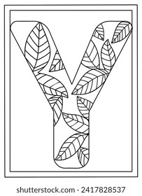 A y alphabet colouring page, montessori education vector