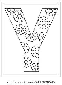 A y alphabet colouring page, montessori education vector