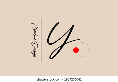 Y alphabet letter logo for business. Elegant creative font for corporate identity and lettering. Company branding icon with red dot and handwritten design