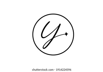Y alphabet letter logo for business with star and circle. Simple elegant lettering for company. Corporate identity branding icon design in black and white