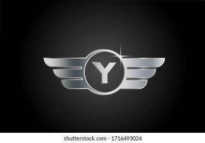 Y alphabet letter logo icon for company and business with metallic wings design