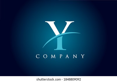 Y alphabet letter logo icon for company in blue and white colour. Simple swoosh design for business and corporate