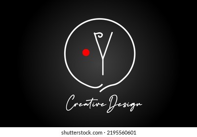 Y alphabet letter logo icon design with line red dot and vintage style. Black and white creative template for business and company