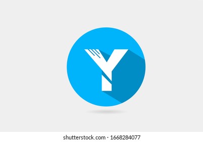 Y alphabet letter logo long shadow blue white icon design for company and business. Suitable for modern logotype