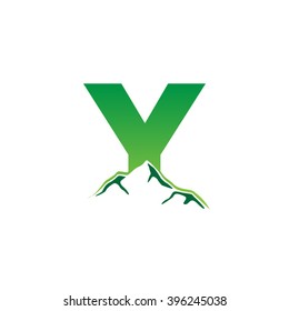 Y alphabet mountain negative space letter logo green