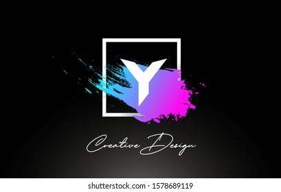Y Artistic Brush Letter Logo Design in Purple Blue Colors Vector Illustration.