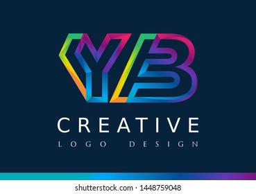 Y B Logo. YB Letter Design Vector with Magenta blue and green yellow color