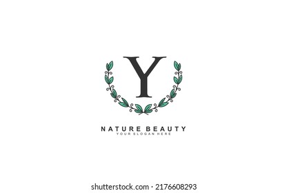 Y beauty floral logo design inspiration. Vector letter wedding template design for brand.