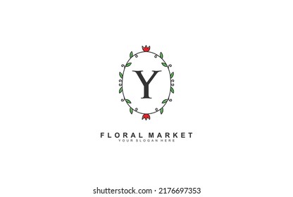 Y beauty floral logo design inspiration. Vector letter wedding template design for brand.