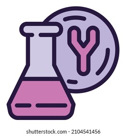 Vector de contorno de icono del matraz y bio. Adn genético. Gene Lab