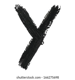 Y - Black handwritten letters  on white background. Acrylic colors.  Vector Illustration.