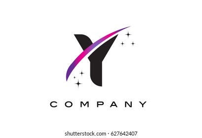 Y Black Letter Logo Design with Purple Magenta Swoosh and Stars.