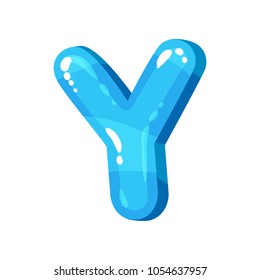 Y blue glossy bright English letter, kids font vector Illustration on a white background