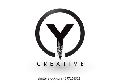 Y Brush Letter Logo Design with Black Circle. Creative Brushed Letters Icon Logo.
