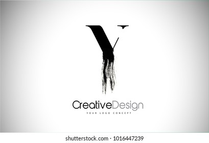 Y Brush Stroke Letter Logo Design. Black Paint Logo Letter  Icon with Elegant Vector Design.