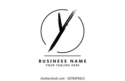 Y Brush Stroke Letter Logo Design. Black Paint Logo Letters Icon with Elegant Circle Vector Design.