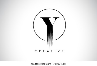 Y Brush Stroke Letter Logo Design. Black Paint Logo Leters Icon with Elegant Circle Vector Design.