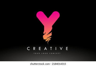 Y Brushed Letter Logo. Purple Pink Brush Letters design with Artistic Brush stroke design.
