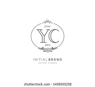 Y C YC Beauty vector initial logo, handwriting logo of initial signature, wedding, fashion, jewerly, boutique, floral and botanical with creative template for any company or business.