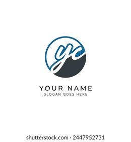 Y, C, YC Initial letter handwritten, Alphabet YC signature Icon in round shape