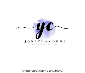 Y C YC Initial watercolor logo on white background. Logo template vector